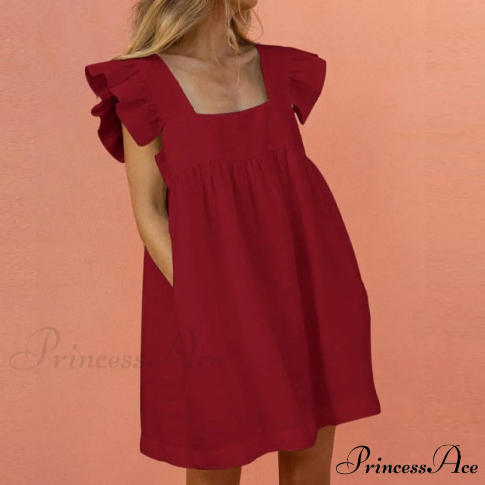 Elegant Butterfly Sleeve Beach Party Dress Wine / 2XL