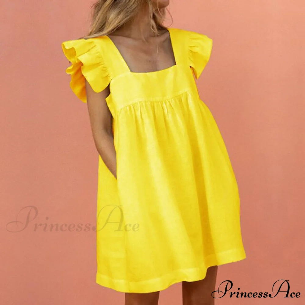 Elegant Butterfly Sleeve Beach Party Dress Yellow / 2XL