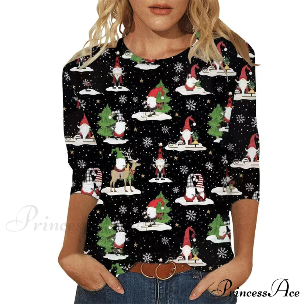 Elegant Casual Loose Round Neck Outdoor Autumn Winter Christmas Tree Hoodie black 2 / XXS Christmas Hoodies-L