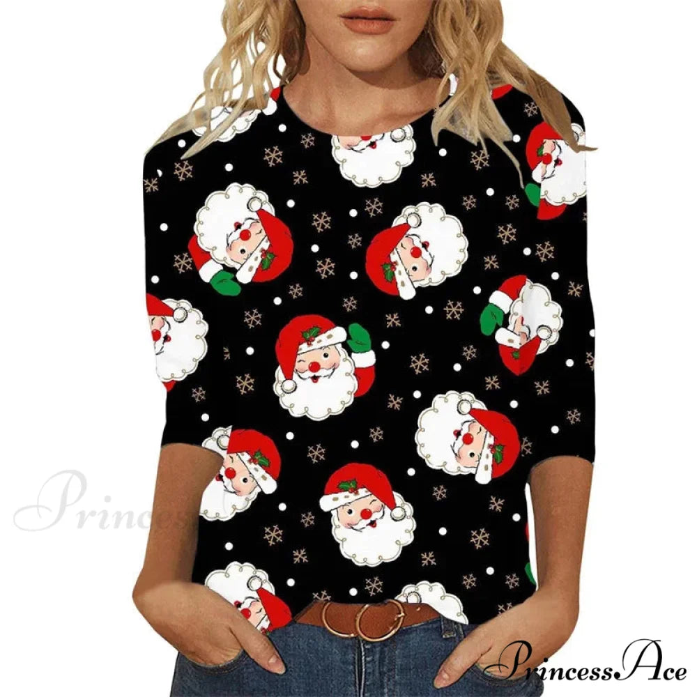 Elegant Casual Loose Round Neck Outdoor Autumn Winter Christmas Tree Hoodie black 4 / XXS Christmas Hoodies-L