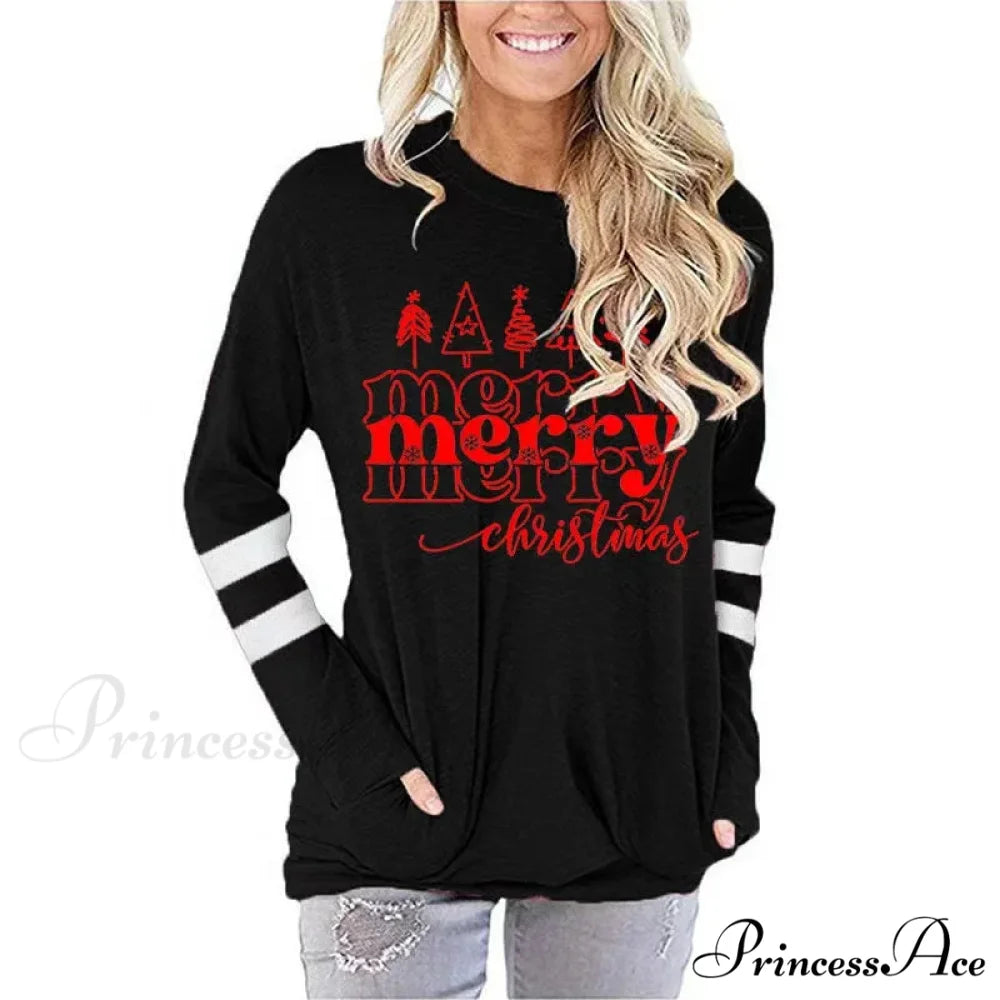 Elegant Casual Loose Round Neck Outdoor Autumn Winter Christmas Tree Hoodie black / XXS Christmas Hoodies-L