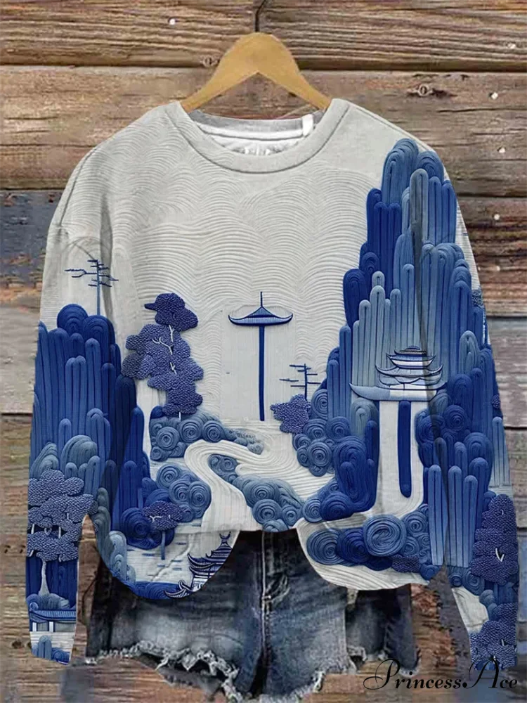 Elegant Casual Loose Round Neck Outdoor Autumn Winter Christmas Tree Hoodie blue / XXS Christmas Hoodies-L