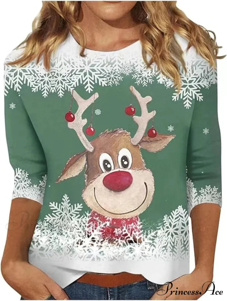 Elegant Casual Loose Round Neck Outdoor Autumn Winter Christmas Tree Hoodie green 1 / XXS Christmas Hoodies-L