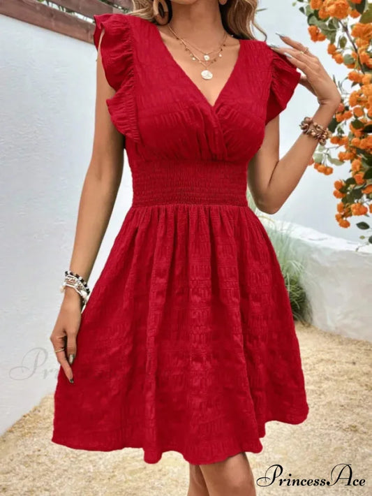Elegant Casual Slim Sleeveless Holiday Beach Christmas Party Dress Red / S