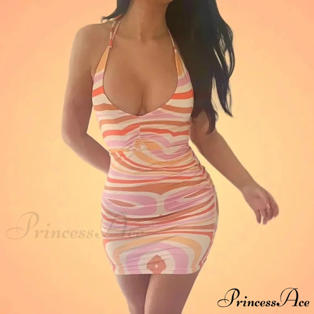 Elegant Chic Sexy V-neck Backless Solid Slim Summer Party Bodycon Dress