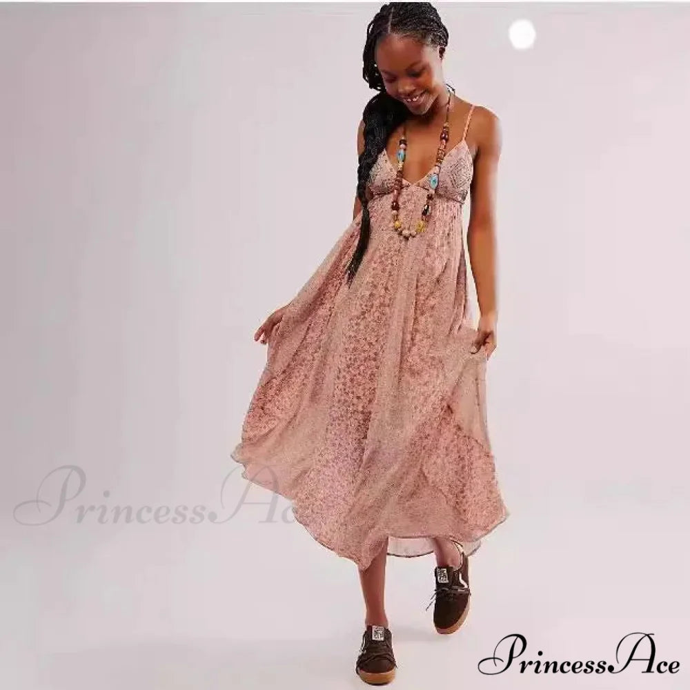 Elegant Chiffon Floral Bohemian Dress Brown / S bohodress-250126