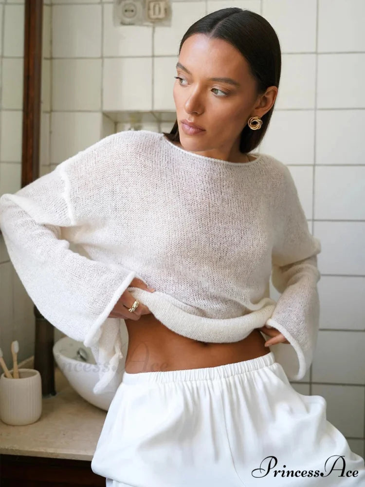 Elegant Cozy Casual Autumnal Loose Fashionable Warm Stylish Jumper Sweater White / M