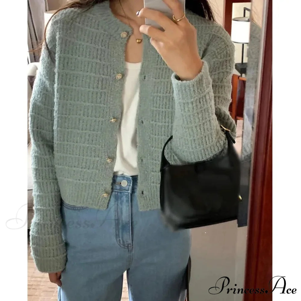 Elegant Cozy Tweed Knitted Loose Casual Solid Color Comfortable All-Match Sweater