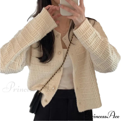 Elegant Cozy Tweed Knitted Loose Casual Solid Color Comfortable All-Match Sweater BEIGE / One Size