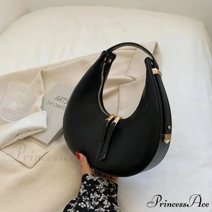 Elegant Crescent Faux Leather Crossbody Purse Black / 24x7x12cm handbag-250126