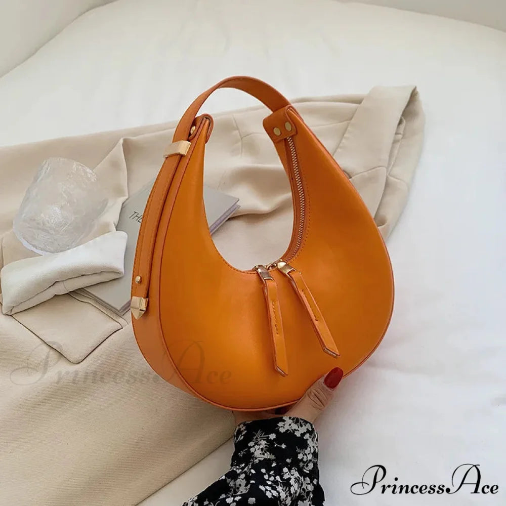 Elegant Crescent Faux Leather Crossbody Purse Orange / 24x7x12cm handbag-250126