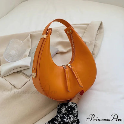 Elegant Crescent Faux Leather Crossbody Purse Orange / 24x7x12cm handbag-250126