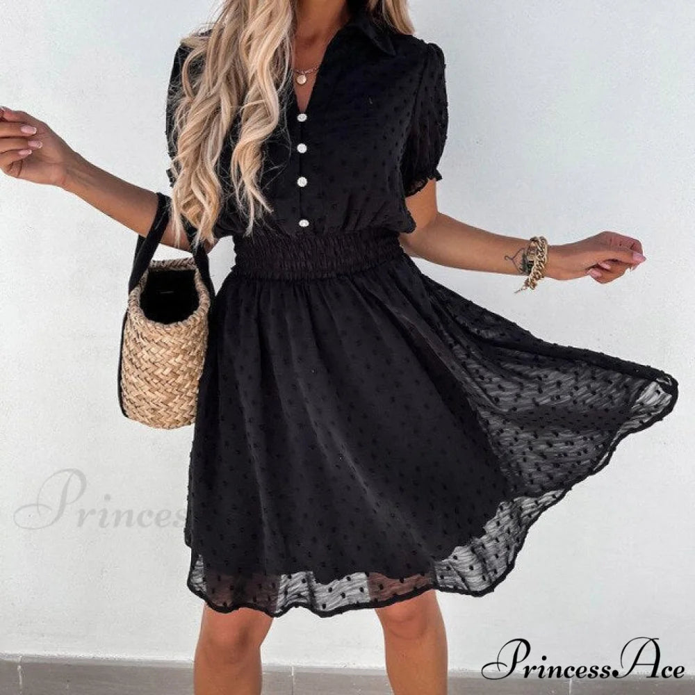 Elegant Crochet Lace Patchwork Flower Dress 01 Black / S