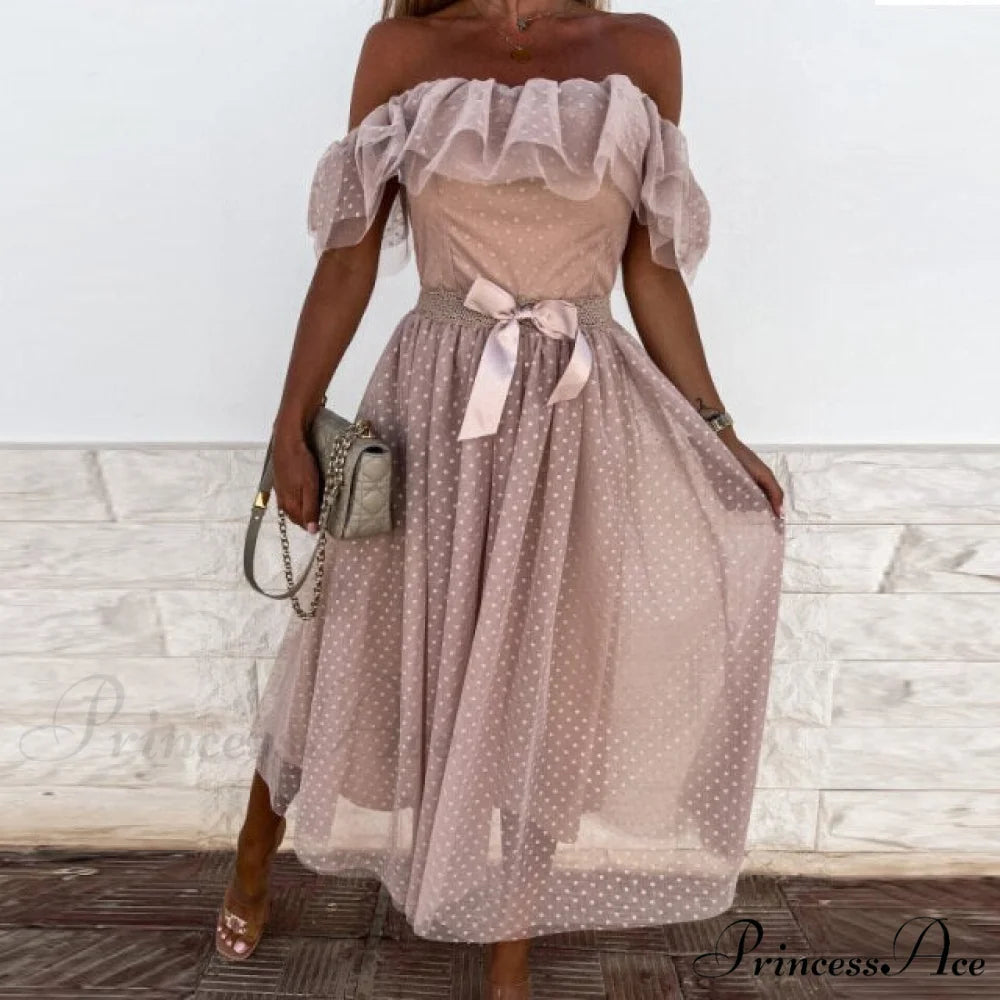 Elegant Crochet Lace Patchwork Flower Dress 02 Pink / S