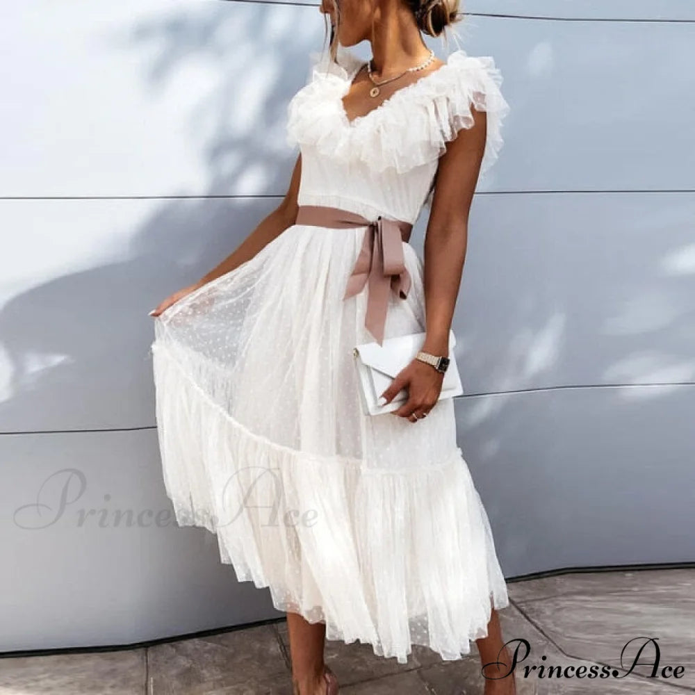 Elegant Crochet Lace Patchwork Flower Dress 02 White / S