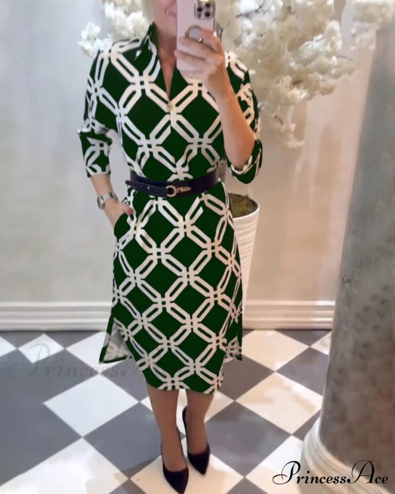 Elegant Dress with Geometric Print and Side Slit