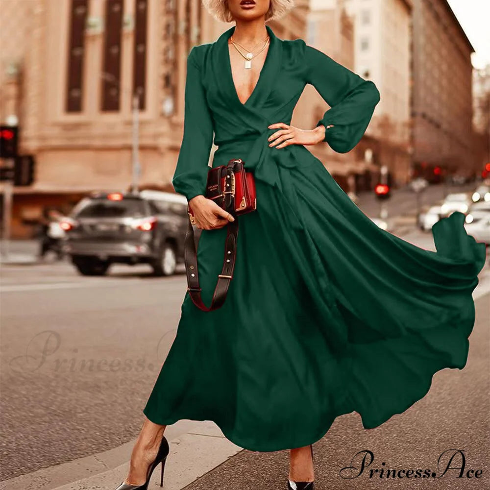 Elegant Evening Party Dress Green / S