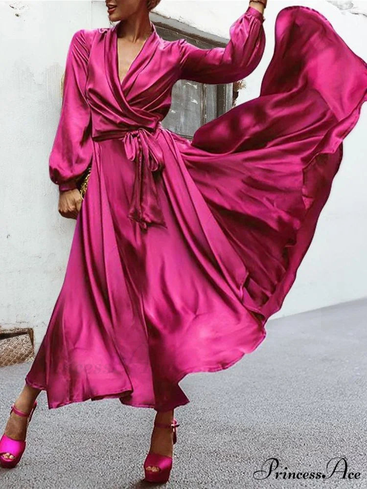 Elegant Evening Party Dress Rose Red / S