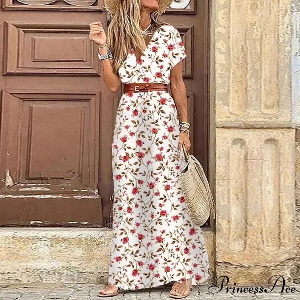 Elegant Evening Summer Long Boho Dress WHITE / S