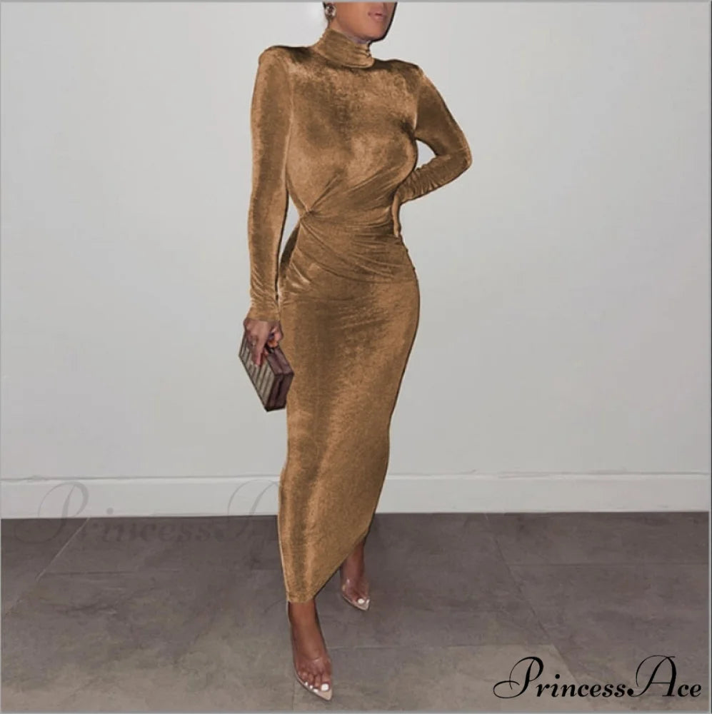 Elegant Fashion Sexy Bodycon Dresses khaki dress / S