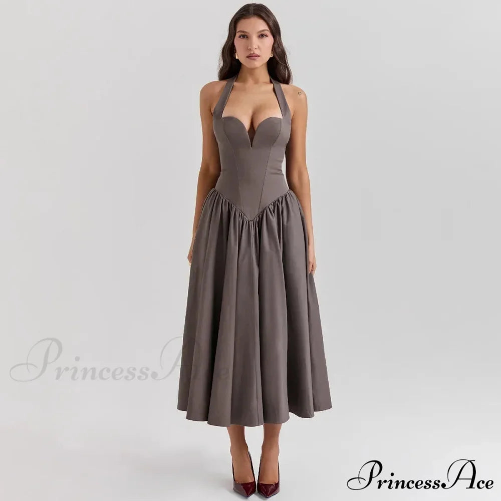Elegant Fit and Flare Casual Sexy Christmas Party Dress Dark Grey / XS