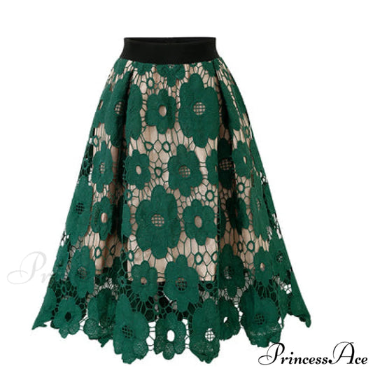 Elegant Flower Hollow Out Lace Skirts Green / M