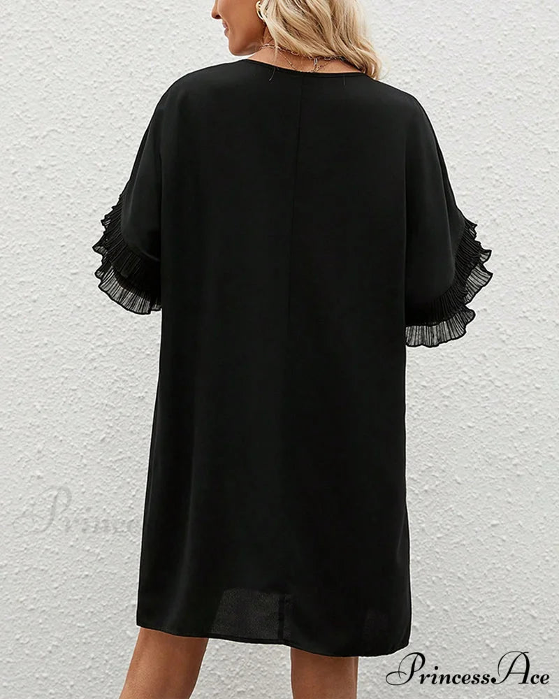 Elegant Half Sleeve Solid Color Dress