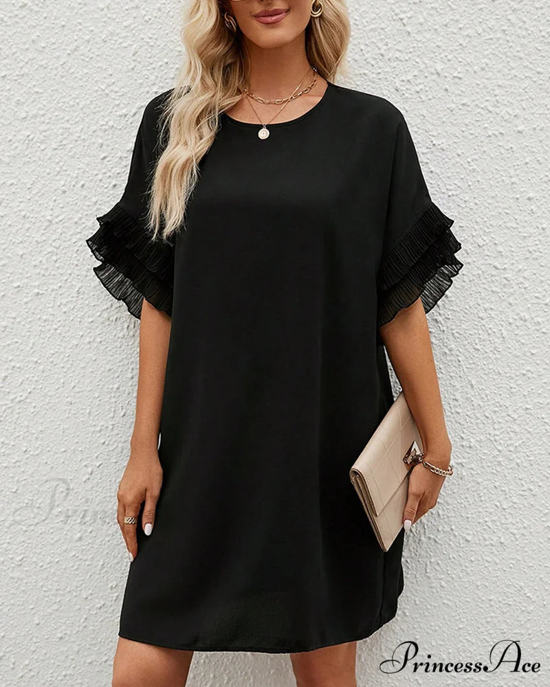 Elegant Half Sleeve Solid Color Dress
