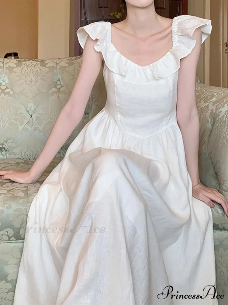 Elegant High Waist Hollow Long Dress with Retro Ruffle Backless S / Purple