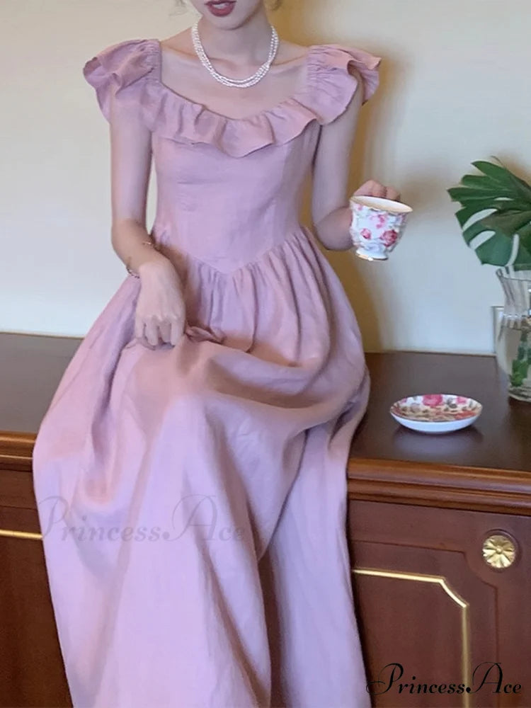Elegant High Waist Hollow Long Dress with Retro Ruffle Backless S / White
