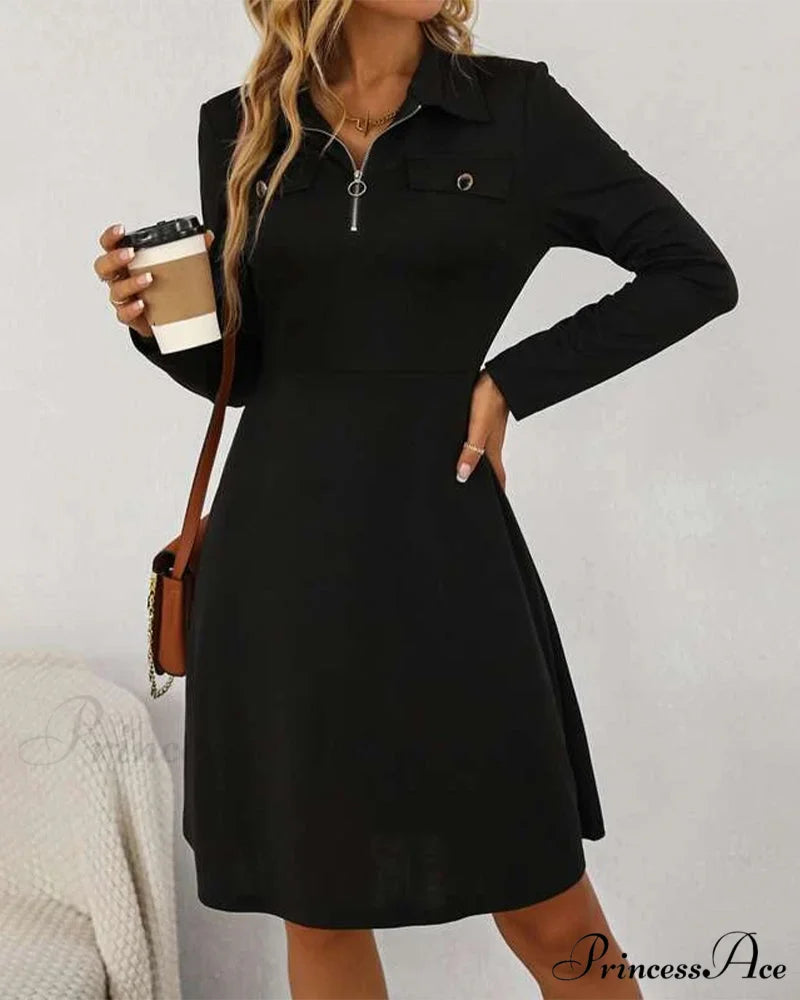 Elegant Knee-Length Dress with Lapels