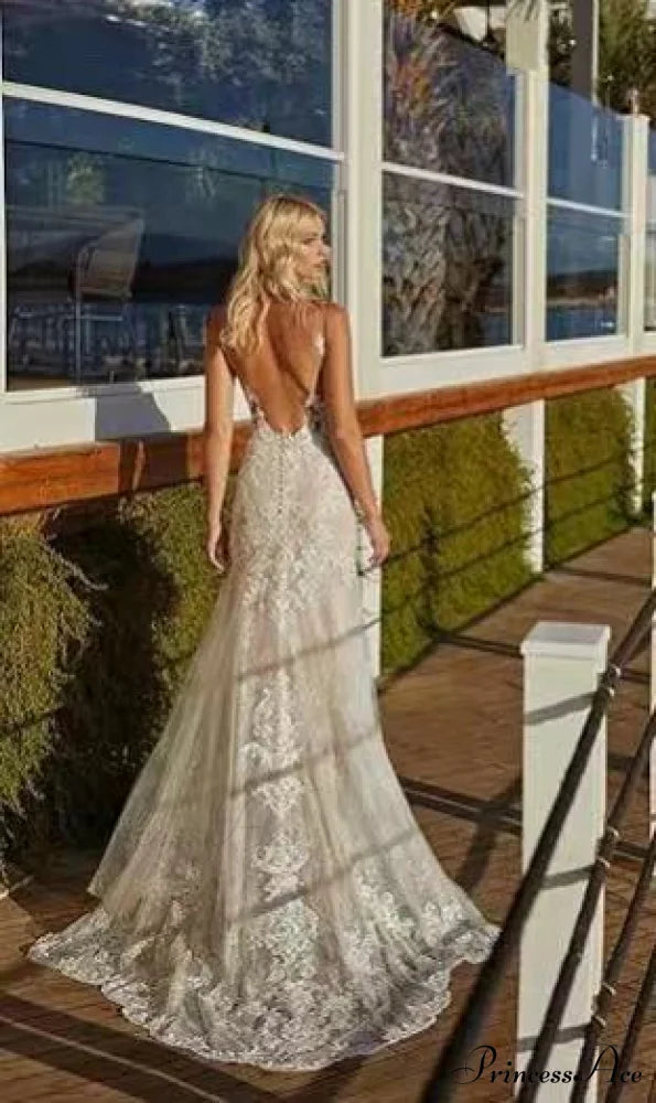 Elegant Lace Extended Train Bridal Wedding Gown lvory white / 2 weddingdress-250223