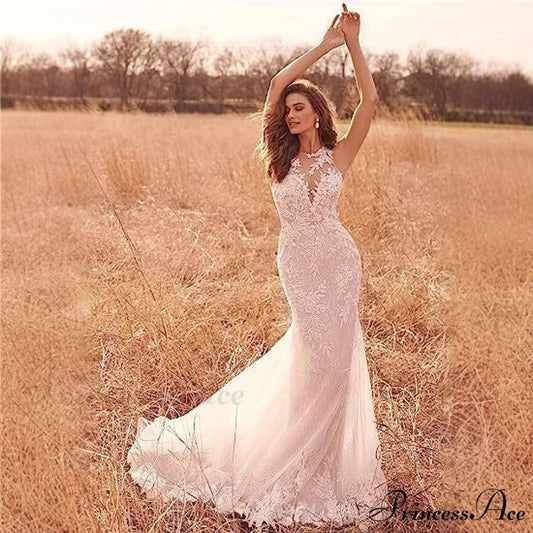 Elegant Lace Mermaid Bridal Wedding Gown lvory white / 2 weddingdress-250223