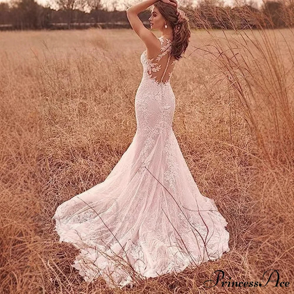 Elegant Lace Mermaid Bridal Wedding Gown white / 2 weddingdress-250223