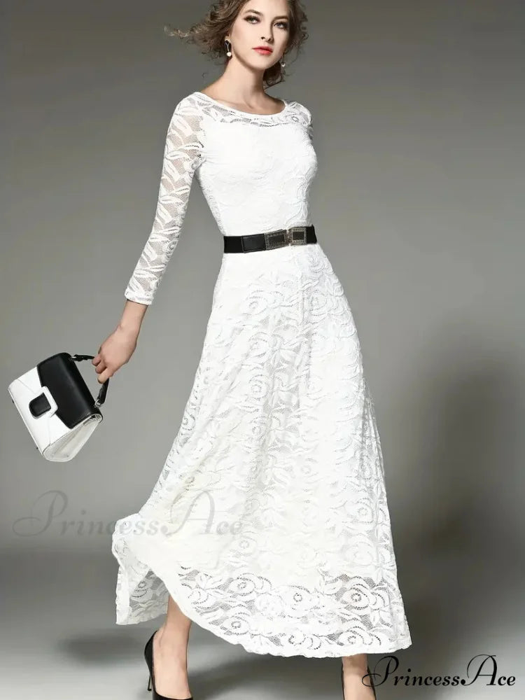 Elegant Lace Party Casual Dress with 3/4 Sleeves XS / Blue