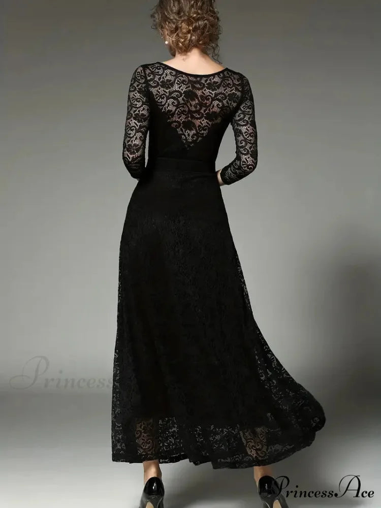 Elegant Lace Party Casual Dress with 3/4 Sleeves XS / Burgundy