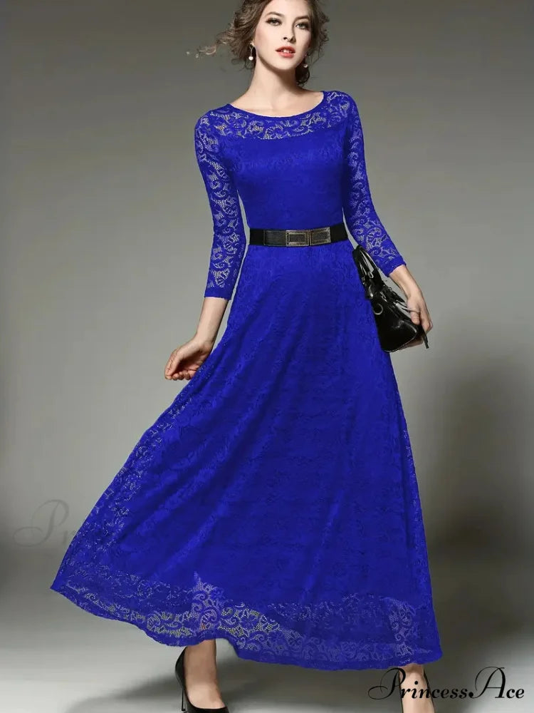 Elegant Lace Party Casual Dress with 3/4 Sleeves XS / Navy