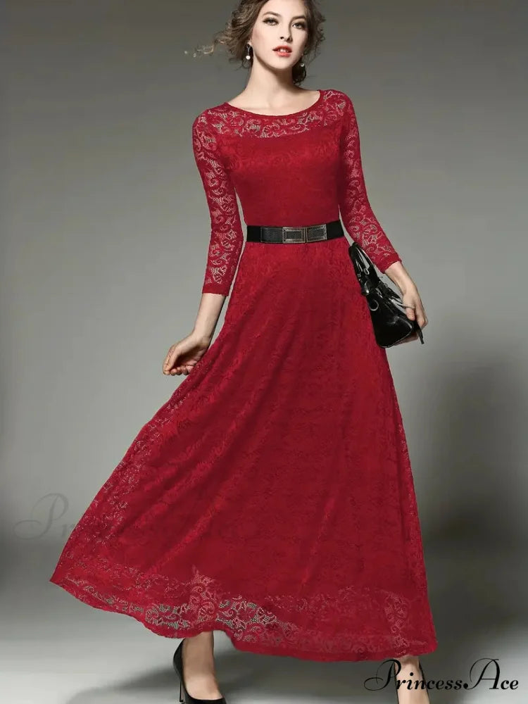 Elegant Lace Party Casual Dress with 3/4 Sleeves XS / White