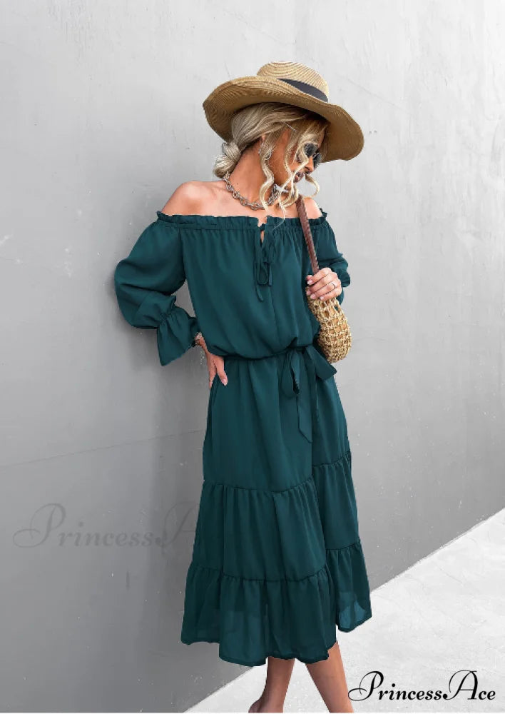 Elegant Lace-Up One-Shoulder Long Dress XL / black