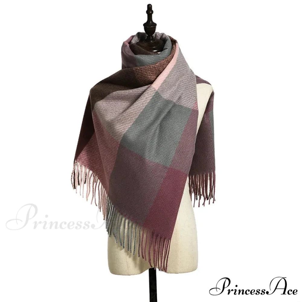 Elegant Lady Style Cashmere Tassel Luxury Scarf - Autumn Winter Striped Plaid BROWN