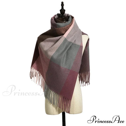 Elegant Lady Style Cashmere Tassel Luxury Scarf - Autumn Winter Striped Plaid BROWN