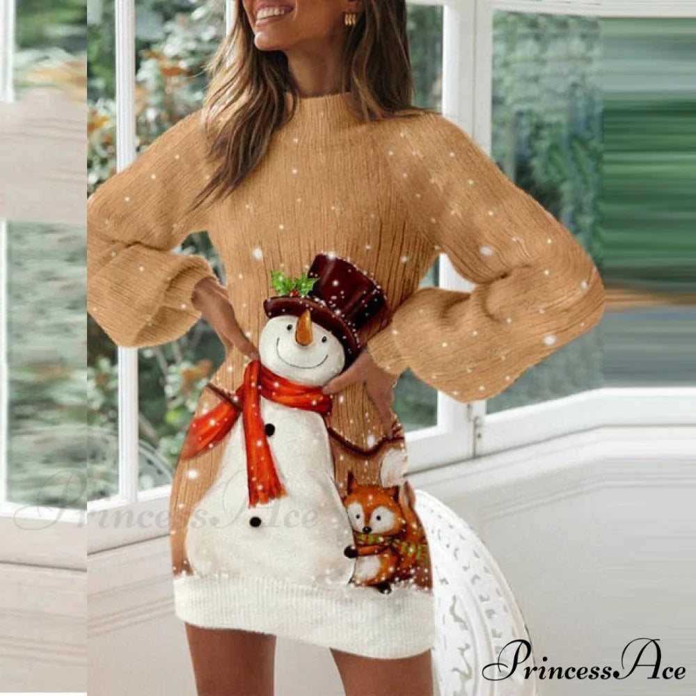 Elegant Lantern Long Sleeves Dresses 06 Snowman / S