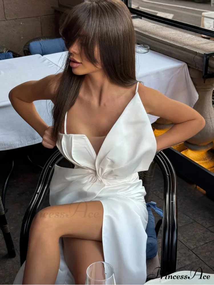 Elegant Large Bow Tie Sling High Slit Chic Off Christmas Party Dress