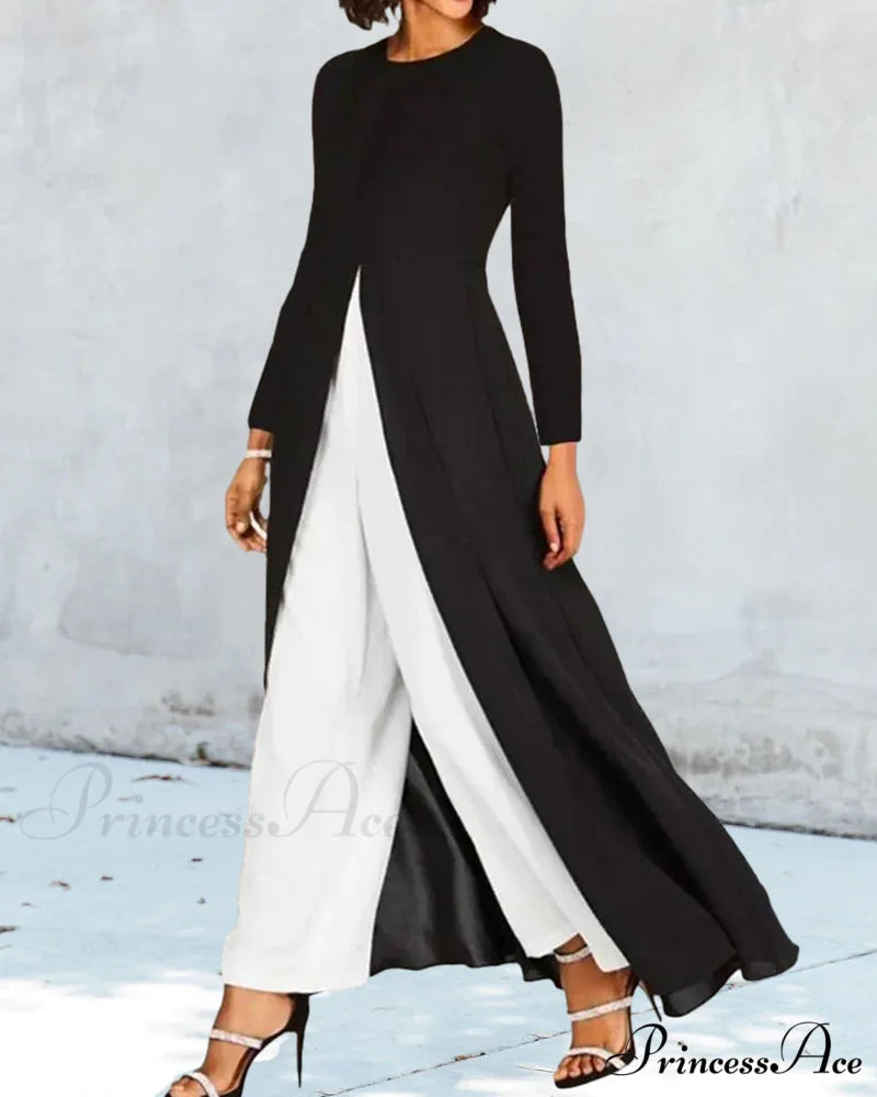 Elegant Long Dress with Slit - Solid Color