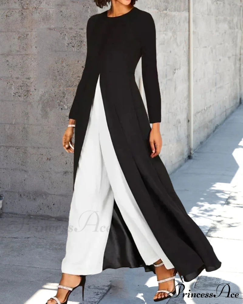 Elegant Long Dress with Slit - Solid Color