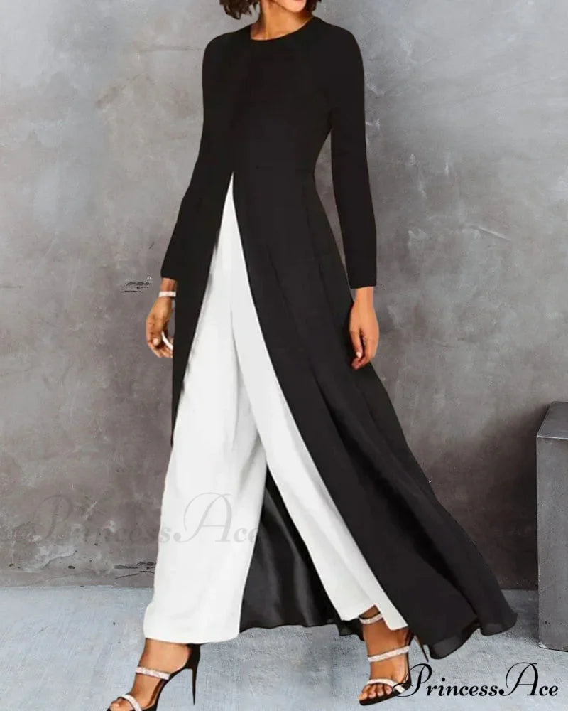 Elegant Long Dress with Slit - Solid Color