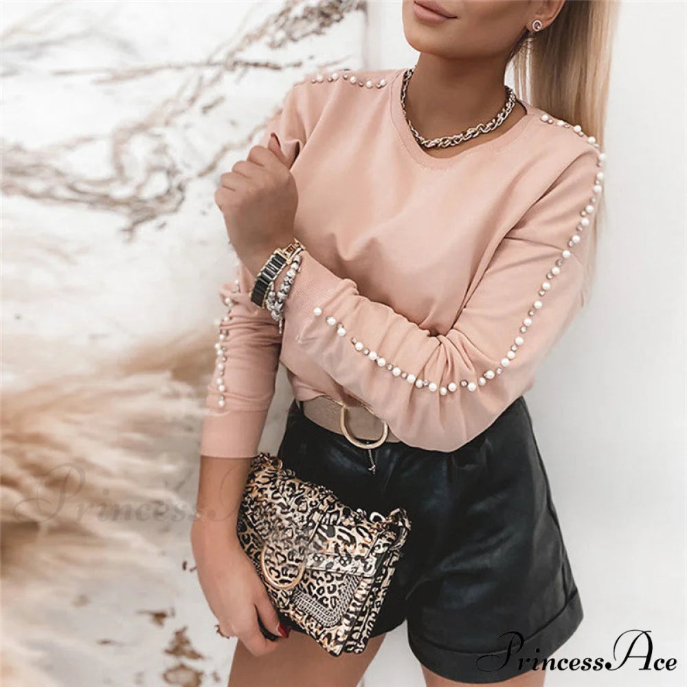 Elegant Long Sleeve Sequins Casual Pullover