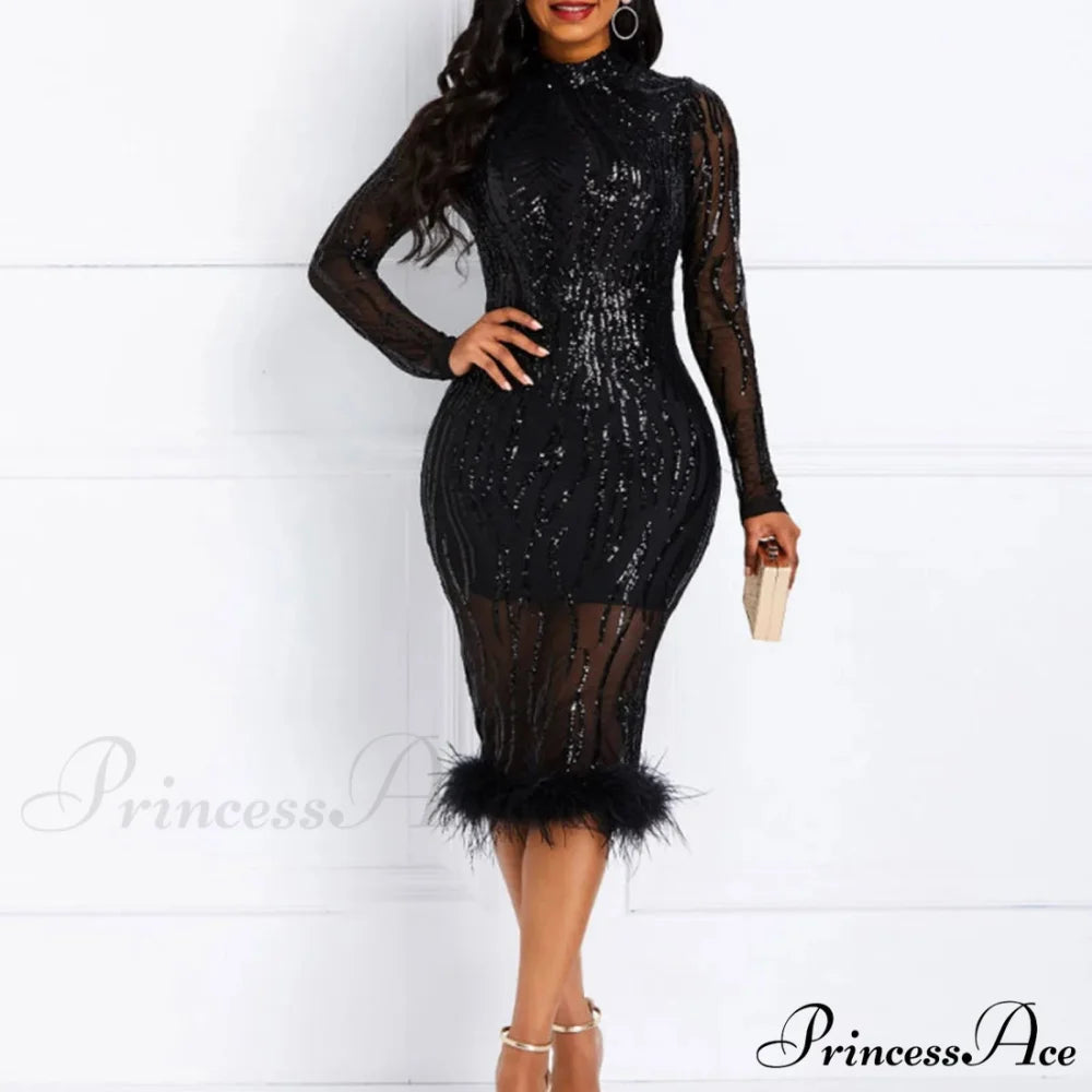 Elegant Luxury Vintage Floral Embroidered Mesh Patchwork O-Neck Dress Black / S