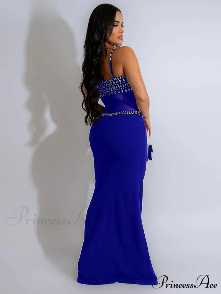 Elegant Mesh See Through Rhinestones Strap Sleeveless Red Christmas Party Dress