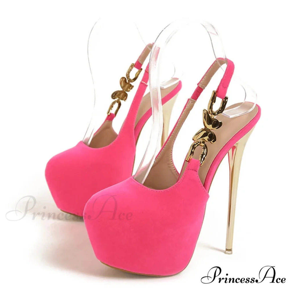 Elegant Metal Butterfly-Chain Back-Strap Extreme High Platform Prom Wedding Sexy Pumps High Heel Pink / 35